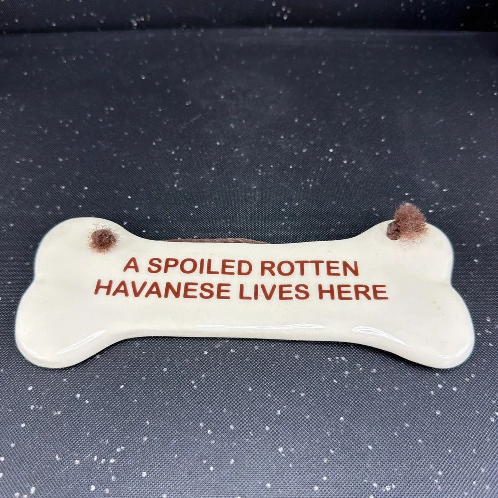 Smoky Mountain Pottery Havanese Dog Bone Wall Plaque Sign Vintage 1994 Tennessee